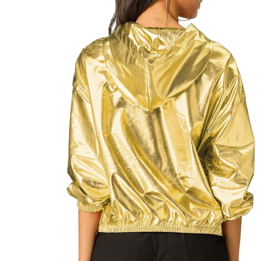 Holographic Party Shiny Lightweight Zipper Hooded Metallic Jacket - Picture 5 of 10
